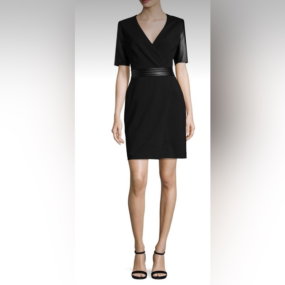 NWOT The Kooples Black Neck Knee-Length Dress w/ Leather Detail | Size 2 US - Picture 4 of 10